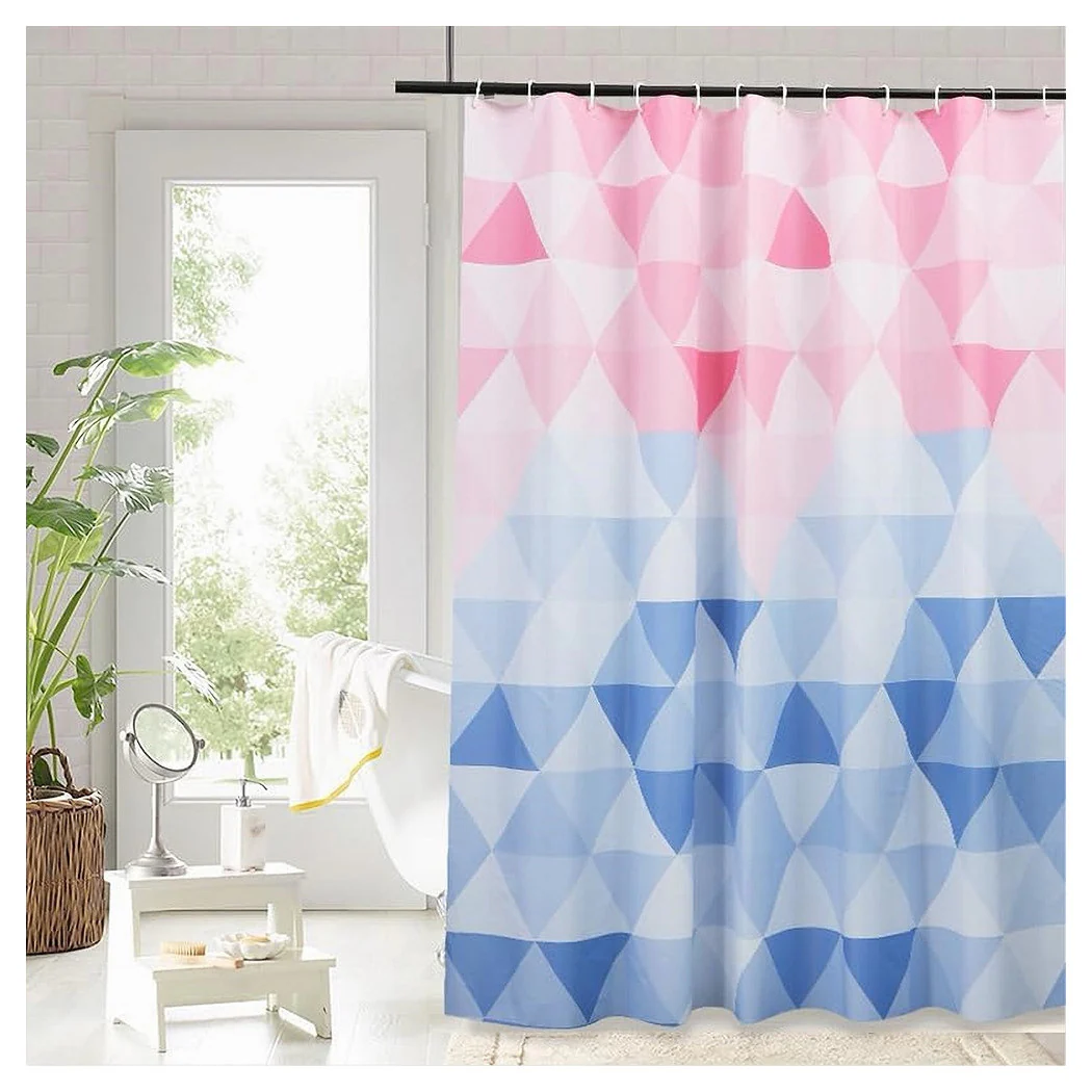 Cortina de ducha impermeable 12 Anillos 180x200cm Triángulo rosa azul 79220