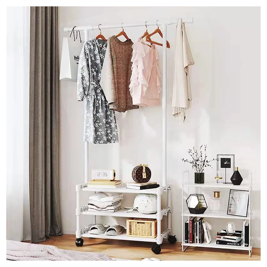 Soporte de rack de capa de metal con bastidores de abrigo con estantes de varilla 56x35x165cm