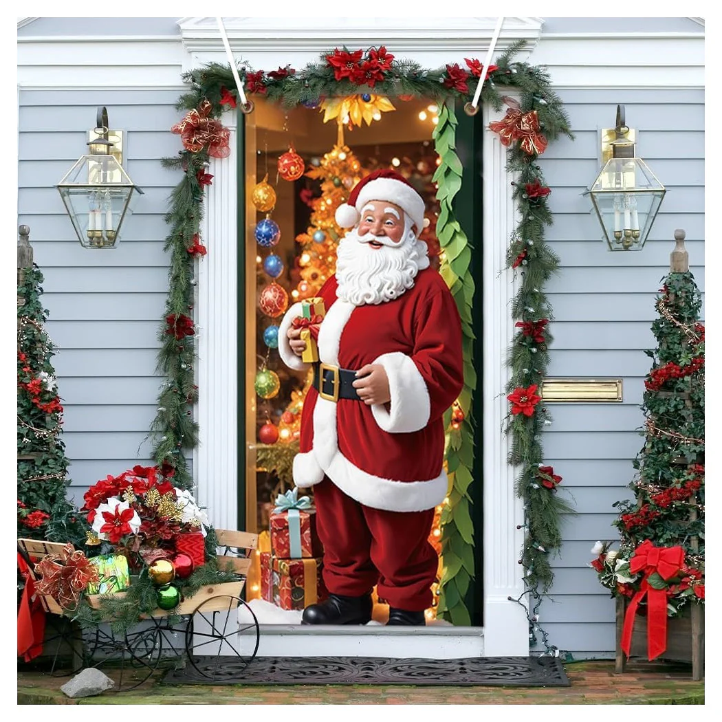 Cubierta de la puerta de Navidad con decoraciones elásticas Decoraciones de Navidad Navidad 90x210 cm