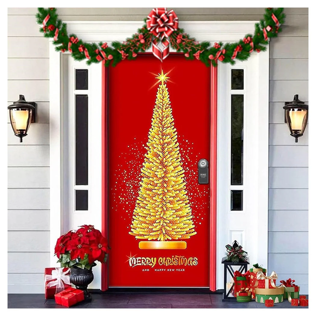 Cubierta de la puerta de Navidad con decoraciones elásticas Decoraciones de Navidad Navidad 90x210 cm