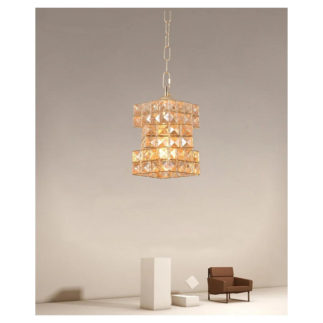 Araña suspendida rectangular trenzada con cristales de luz E27 Gold 32392