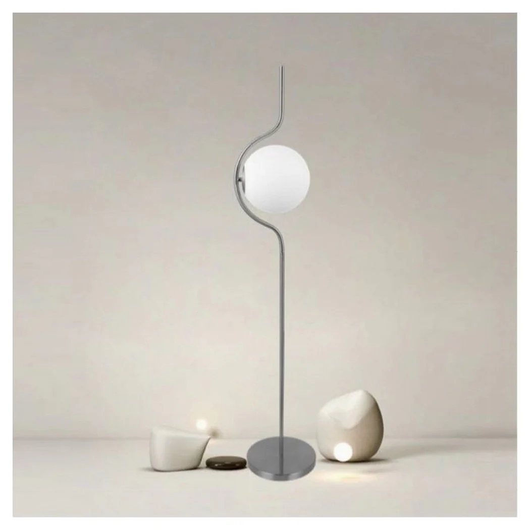 Lámpara de pie de plata con lámpara de placa de cristal blanca E27 moderno diseño 33900