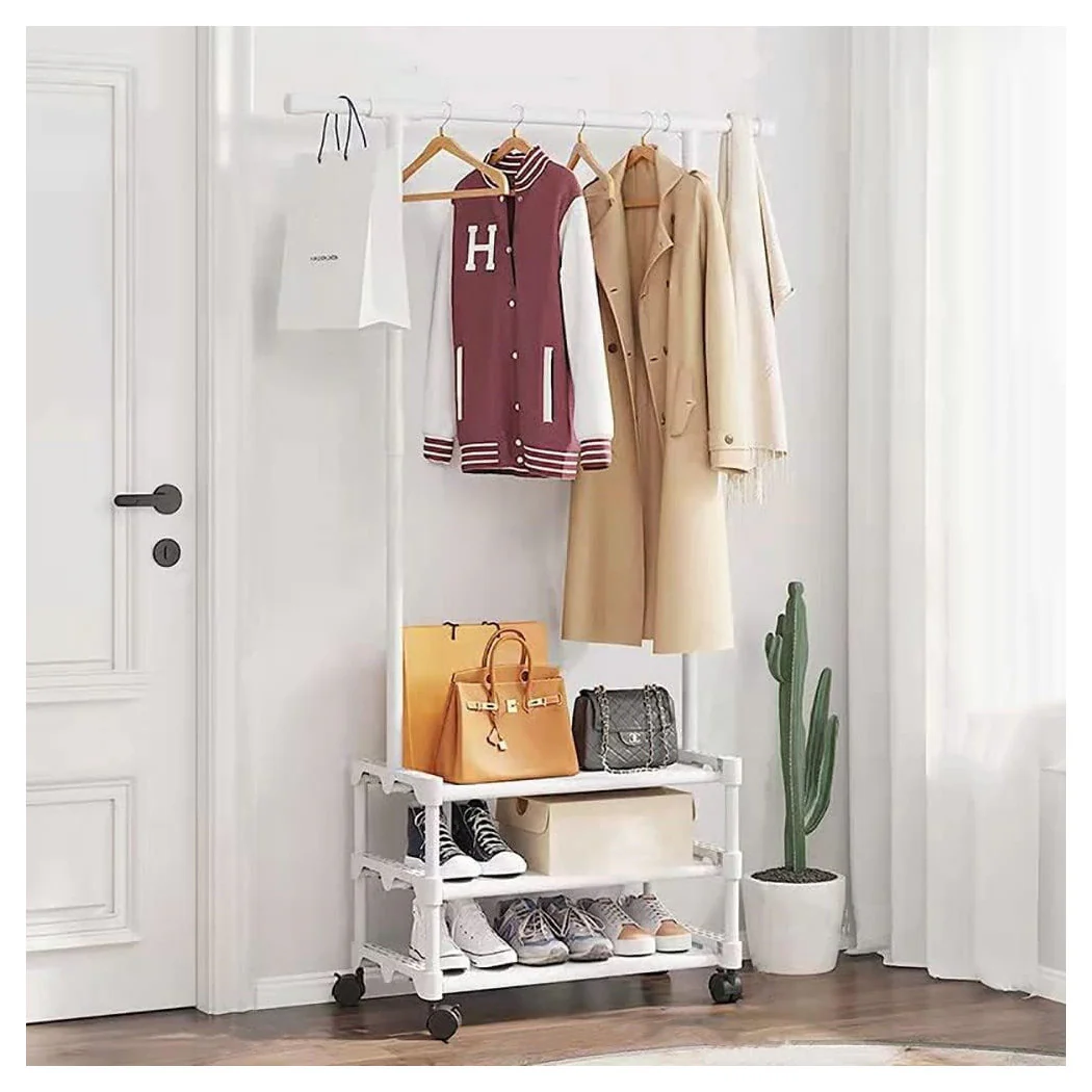 Soporte de rack de capa de metal con bastidores de abrigo con estantes de varilla 56x35x165cm