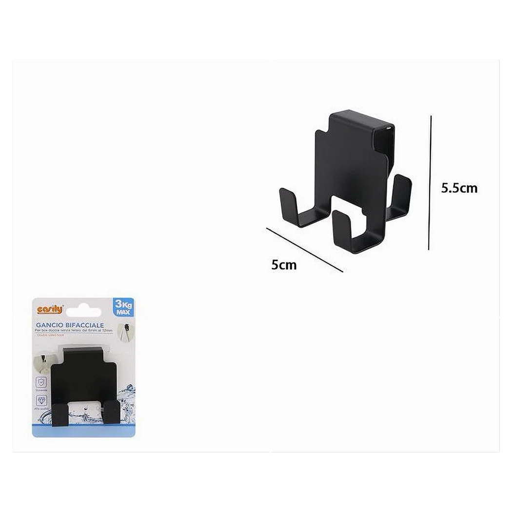 Gancho de doble cara para caja de ducha 3 ganchos Hoja de baño de albornoz negro 87772