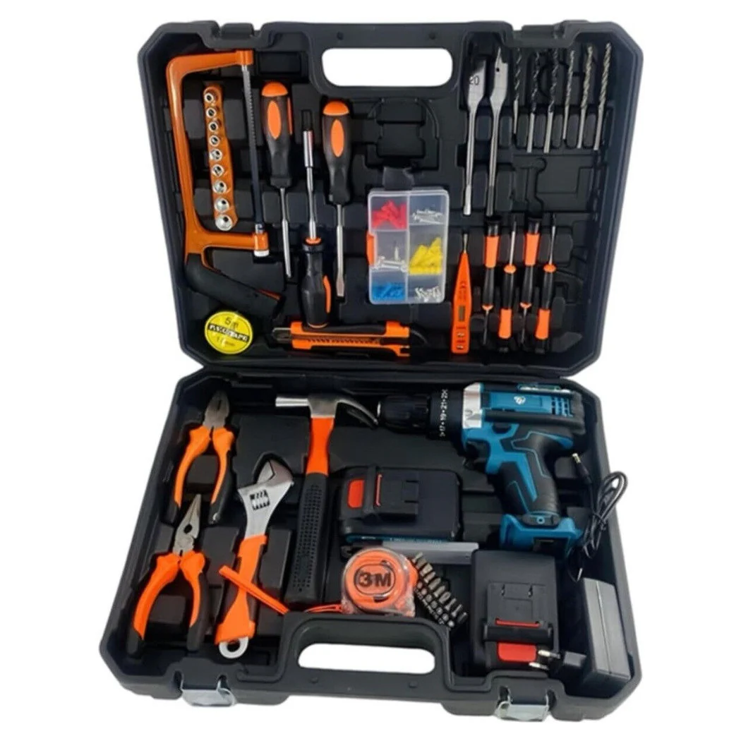 Kit de 100 piezas completo con herramientas con un taladro con batería con batería