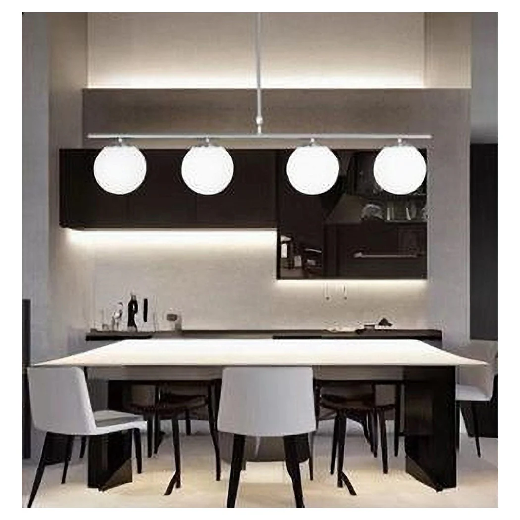 Araña de suspensión de plata con 4 burbujas blancas en burbujas de vidrio. Ataque G9 33924