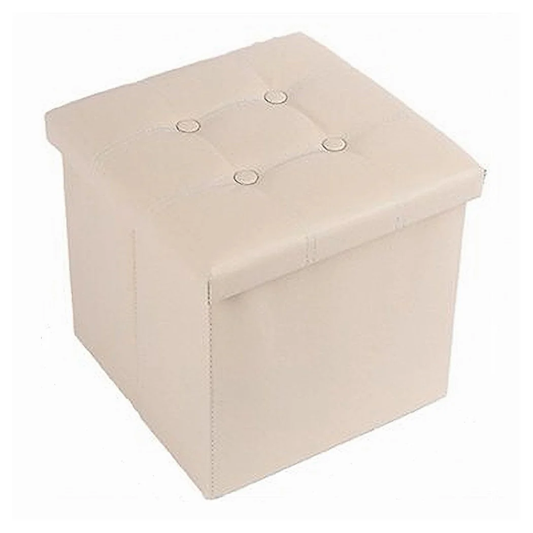Puff Puff Puf Pouf Contenedor Acolchado Almacenamiento Beige Sentado 38x38x35cm 79430