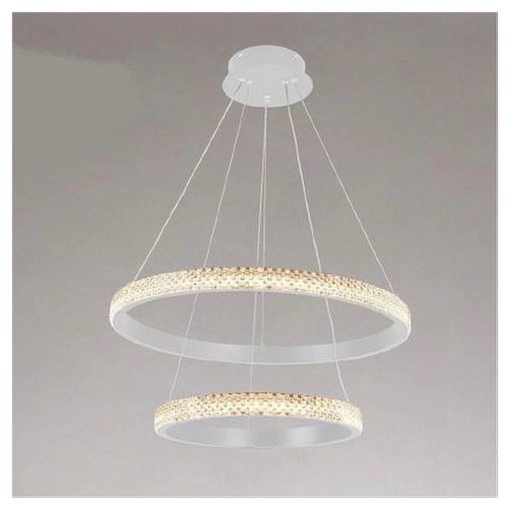 SOSPENSION LED RANGE 60 W 2 CERCHI ANELLI CRISTALLO TELECOMANDO BIANCO 31951