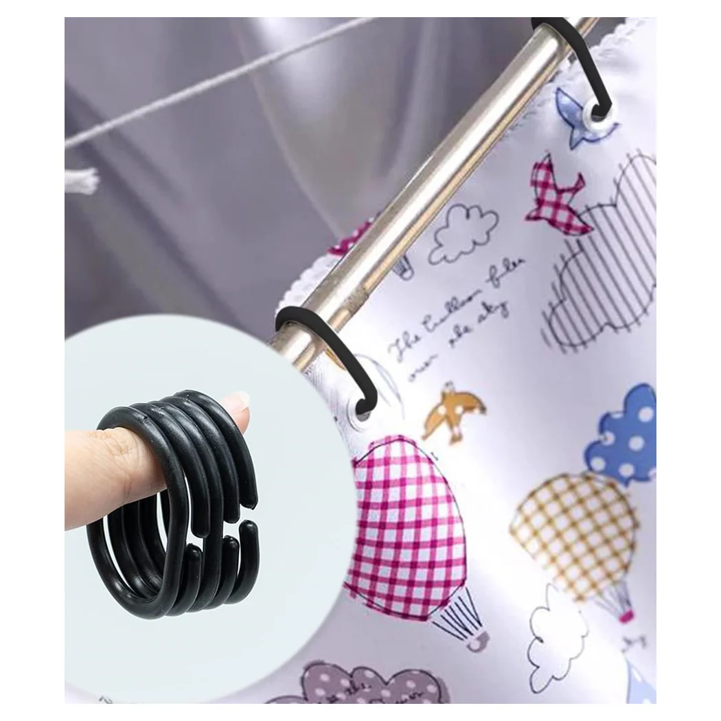 Set 12pcs anillos gancho para la ducha Tienda de baño Baño de plástico PP negro 87239