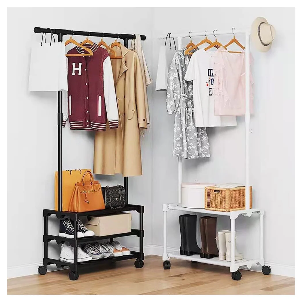 Soporte de rack de capa de metal con bastidores de abrigo con estantes de varilla 56x35x165cm