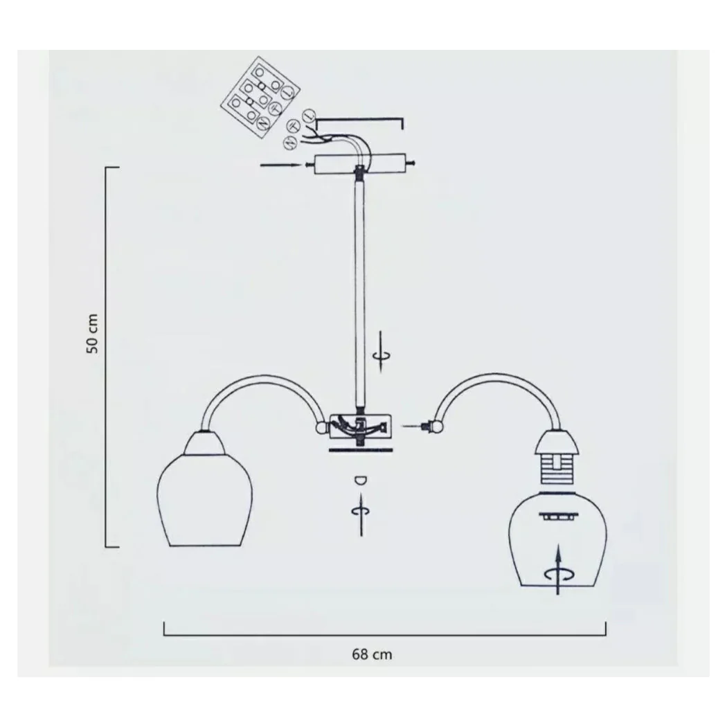 Lámpara de brazos moderna de arma de techo E27 8 con tazas de vidrio suspendido 00934