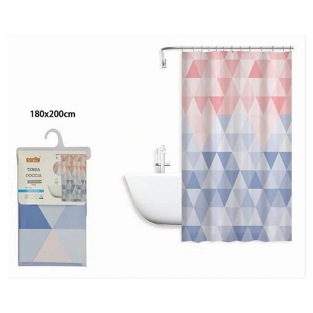 Cortina de ducha impermeable 12 Anillos 180x200cm Triángulo rosa azul 79220