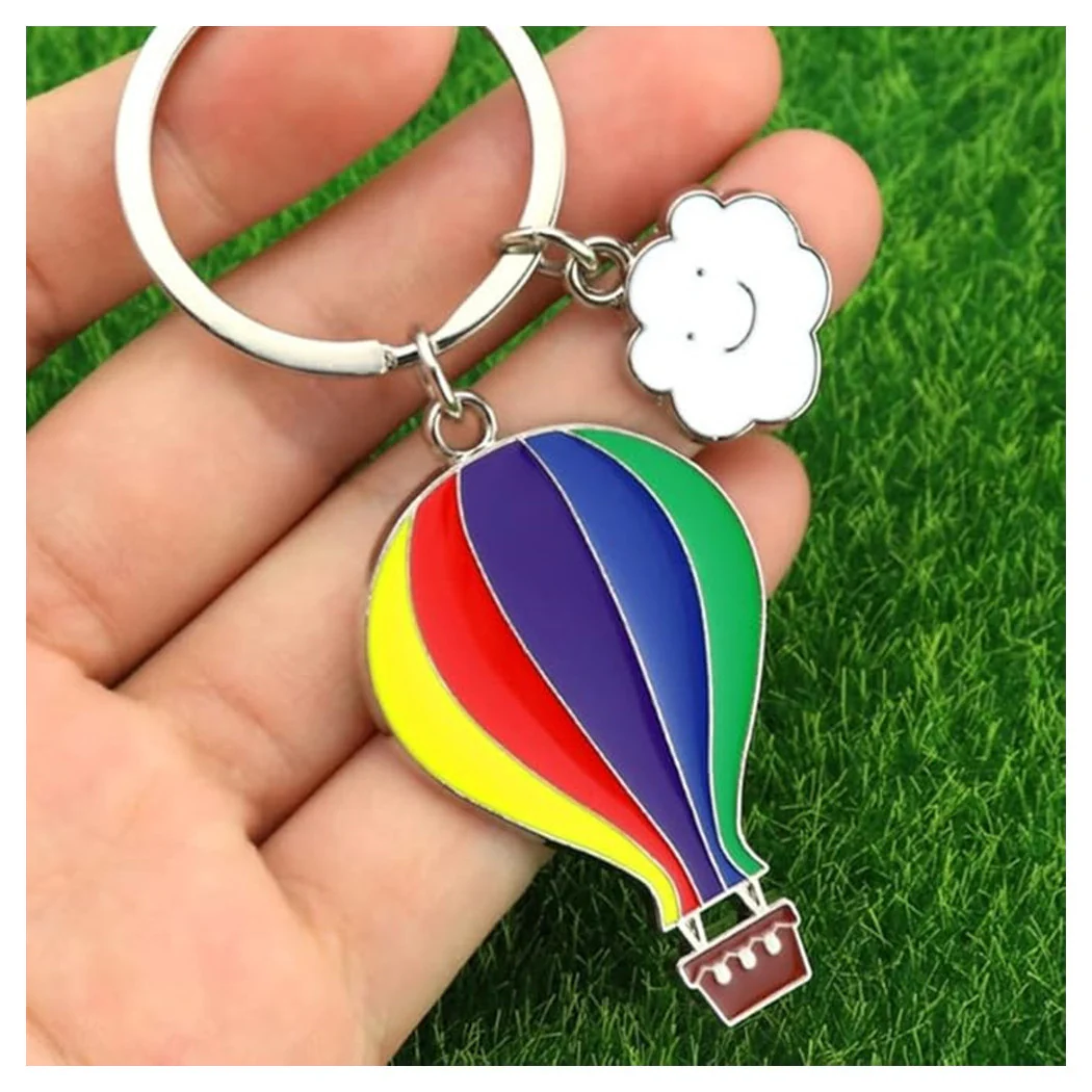 Set 12 llavero Cumplimiento de globo de aire caliente Cumpleaños de metal Favores multicolores