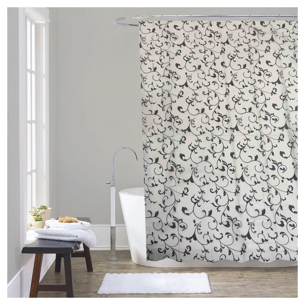 Ducha Tienda Tienda Bañera 12 Ganchos Floral Blanco Negro Negro 240x200cm 87568