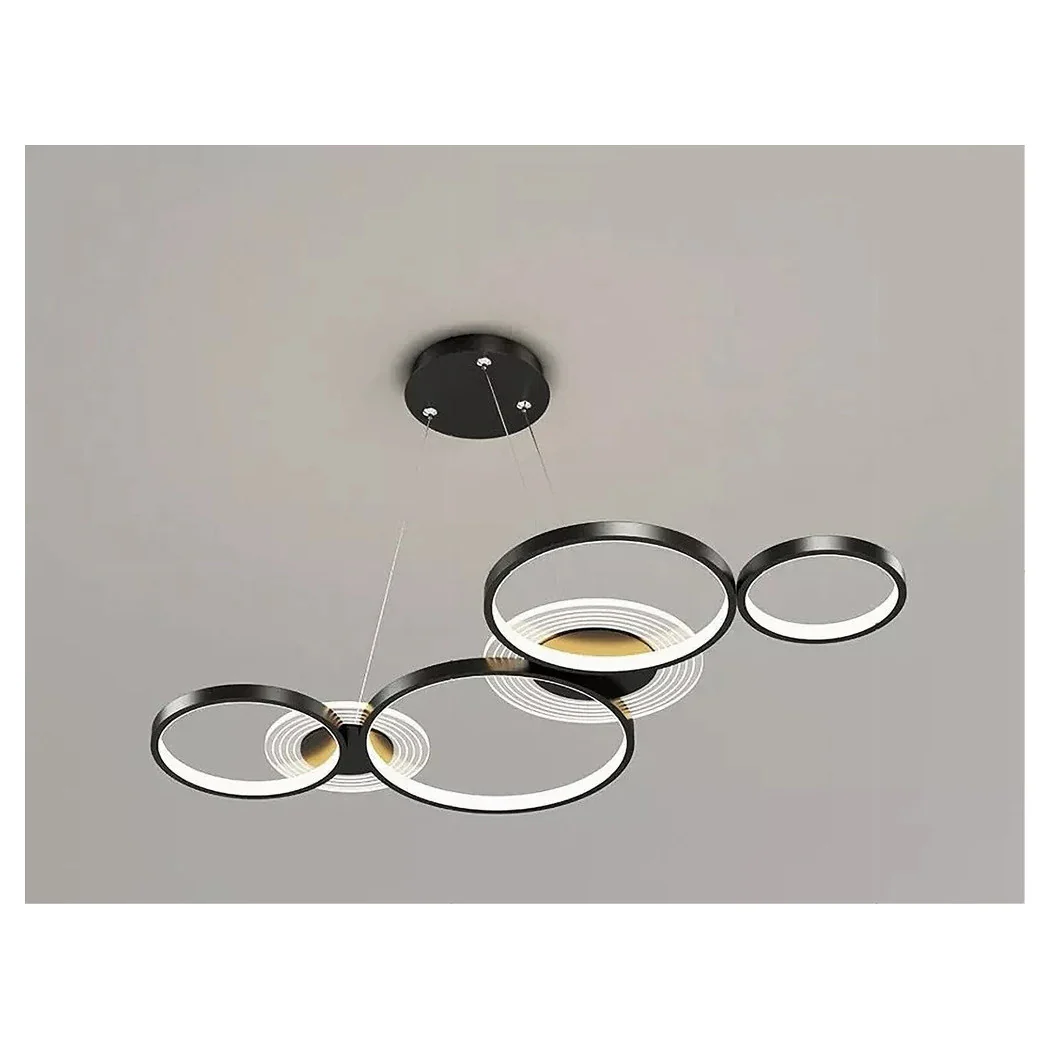 Araña de suspensión LED BLACK 65W 6 Anillos brillantes modernos con control remoto 71415