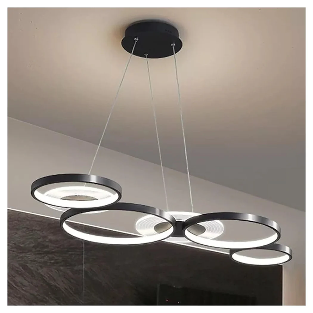 Araña de suspensión LED BLACK 65W 6 Anillos brillantes modernos con control remoto 71415