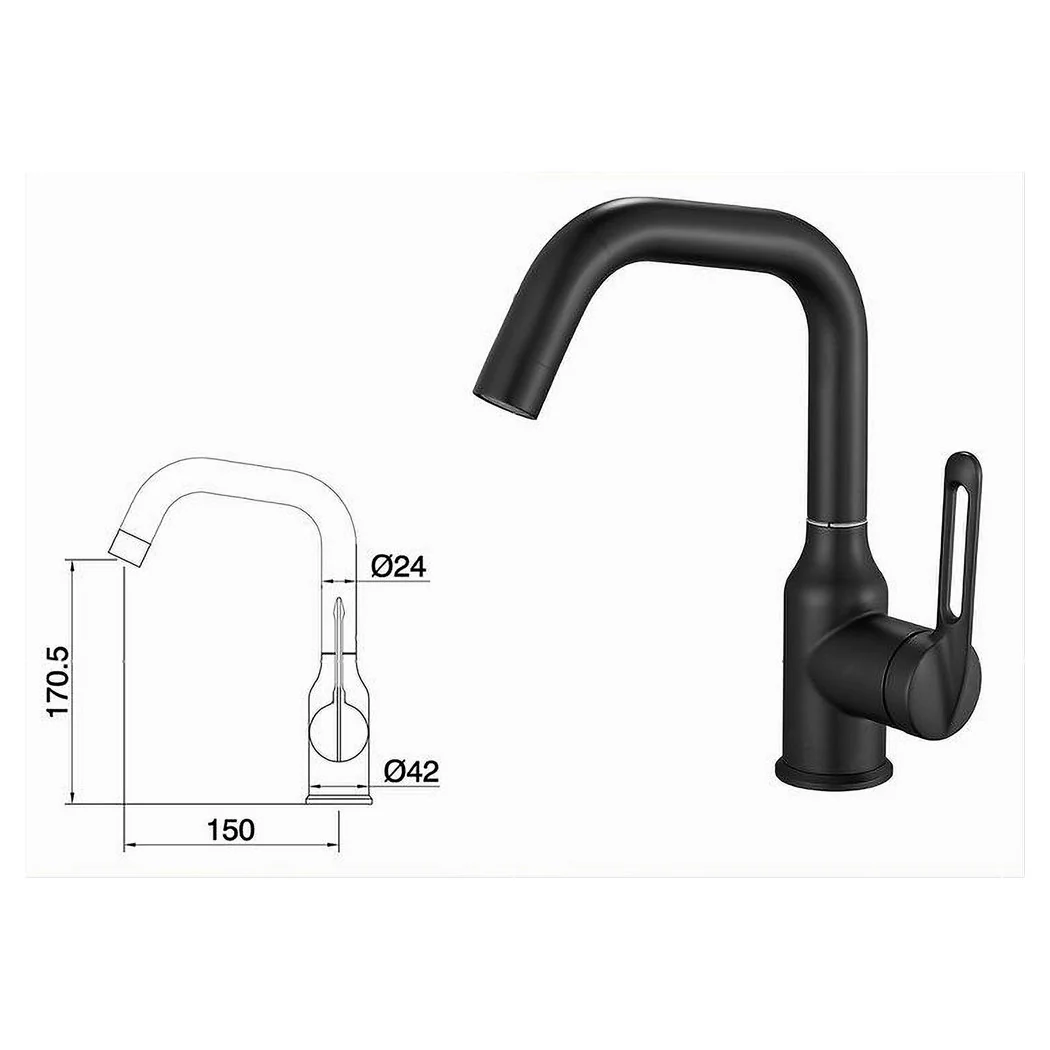 Mezclador giratorio de grifo de cocina de una sola forrada satinado negro fregadero 87258