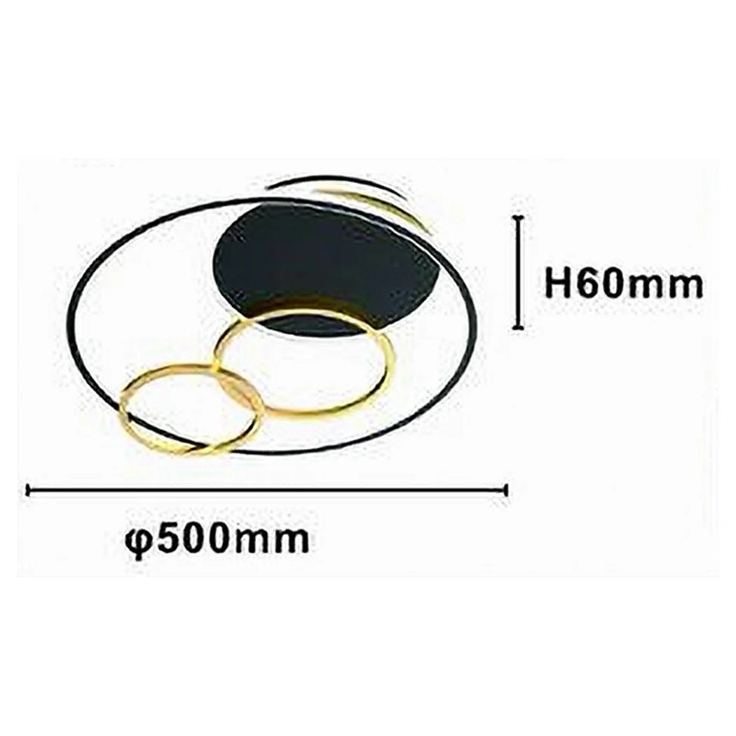 PLAFONIERA LED 55W TONDO CON CERCHI NERO ORO LAMPADA DE LUCE 6500K 70883