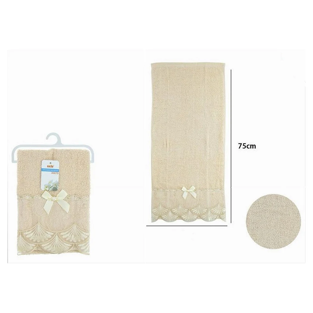 Toalla de baño caras pequeño algodón suave decorado 35x75cm beige oscuro 79508