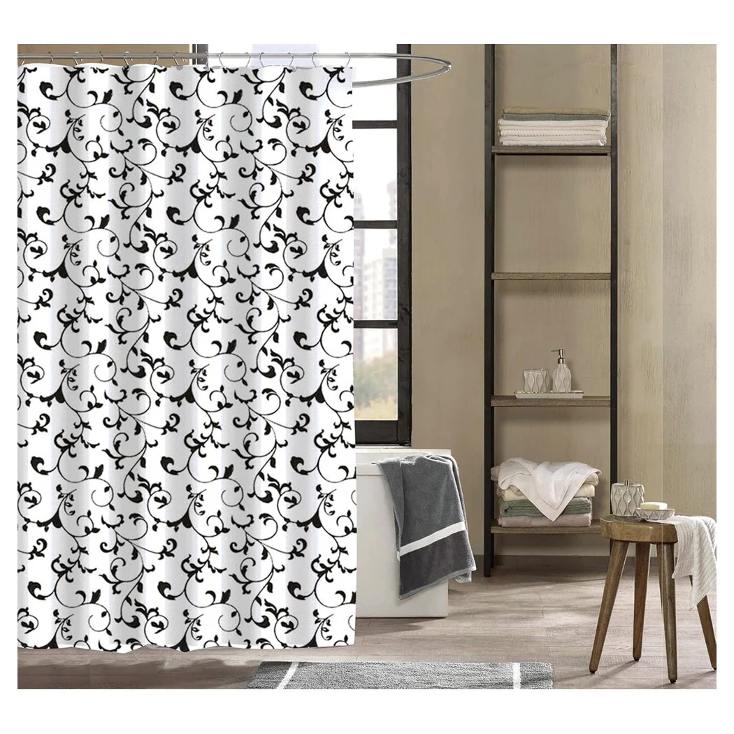 Ducha Tienda Tienda Bañera 12 Ganchos Floral Blanco Negro Negro 240x200cm 87568
