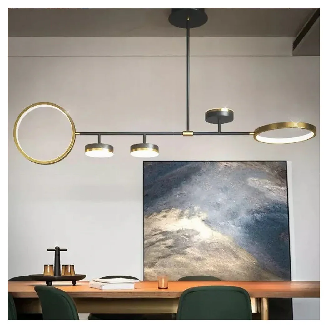 Lámpara de suspensión de 37W LED con 5 círculos de oro negro horizontal Luz fría 71361