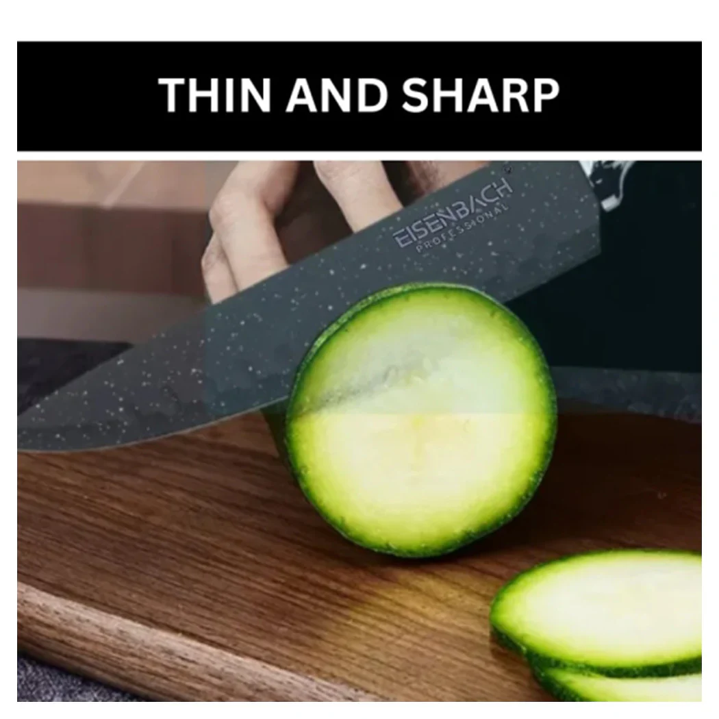 Conjunto de cuchillos recubiertos de mármol con asas ergonómicas antideslizantes 6 piezas negras