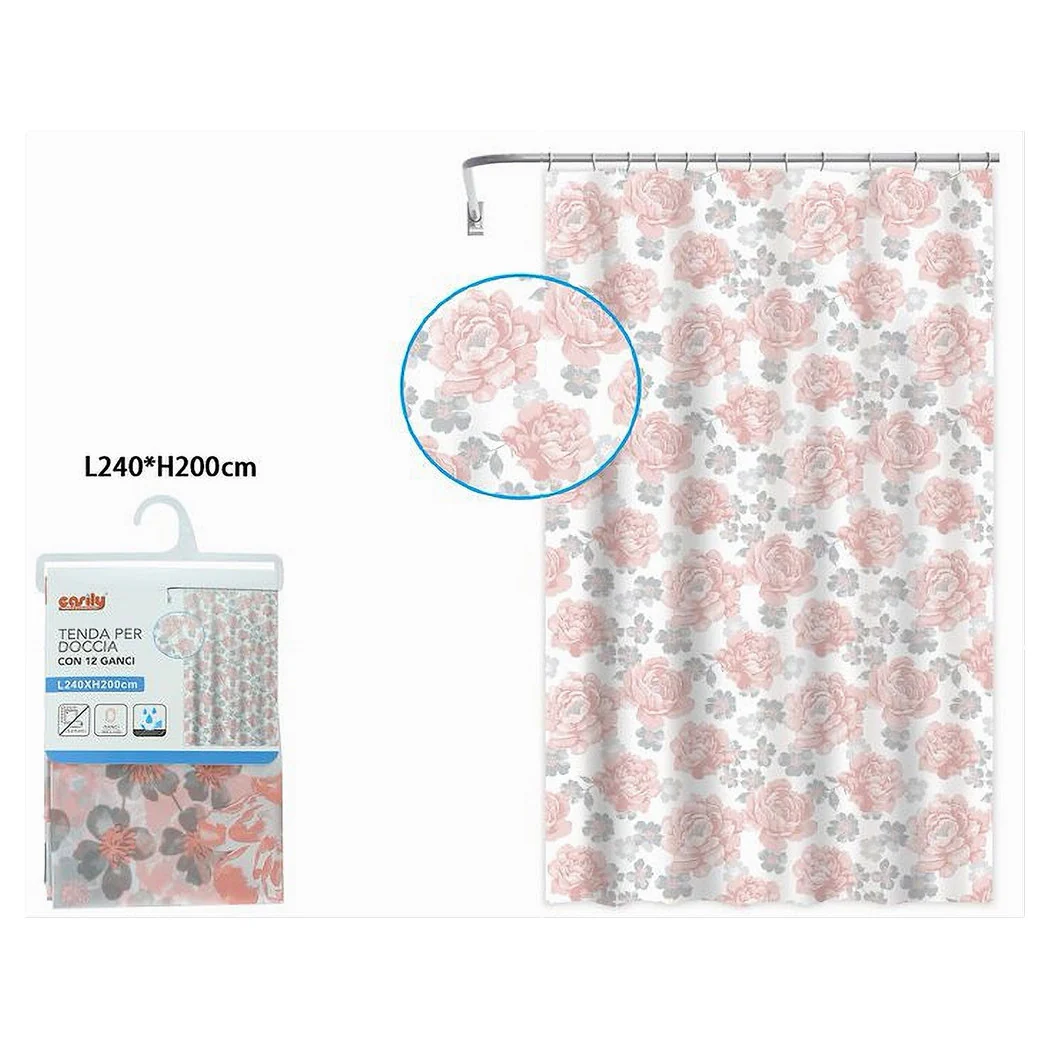 Ducha Tienda Tienda Bañera 12 Ganchos Imprimir Flores Pink 240x200cm 87576