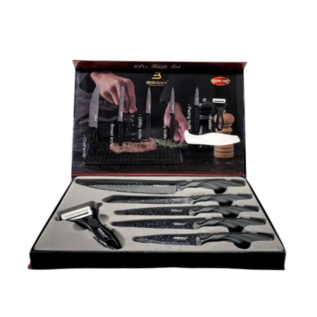 Conjunto de cuchillos recubiertos de mármol con asas ergonómicas antideslizantes 6 piezas negras