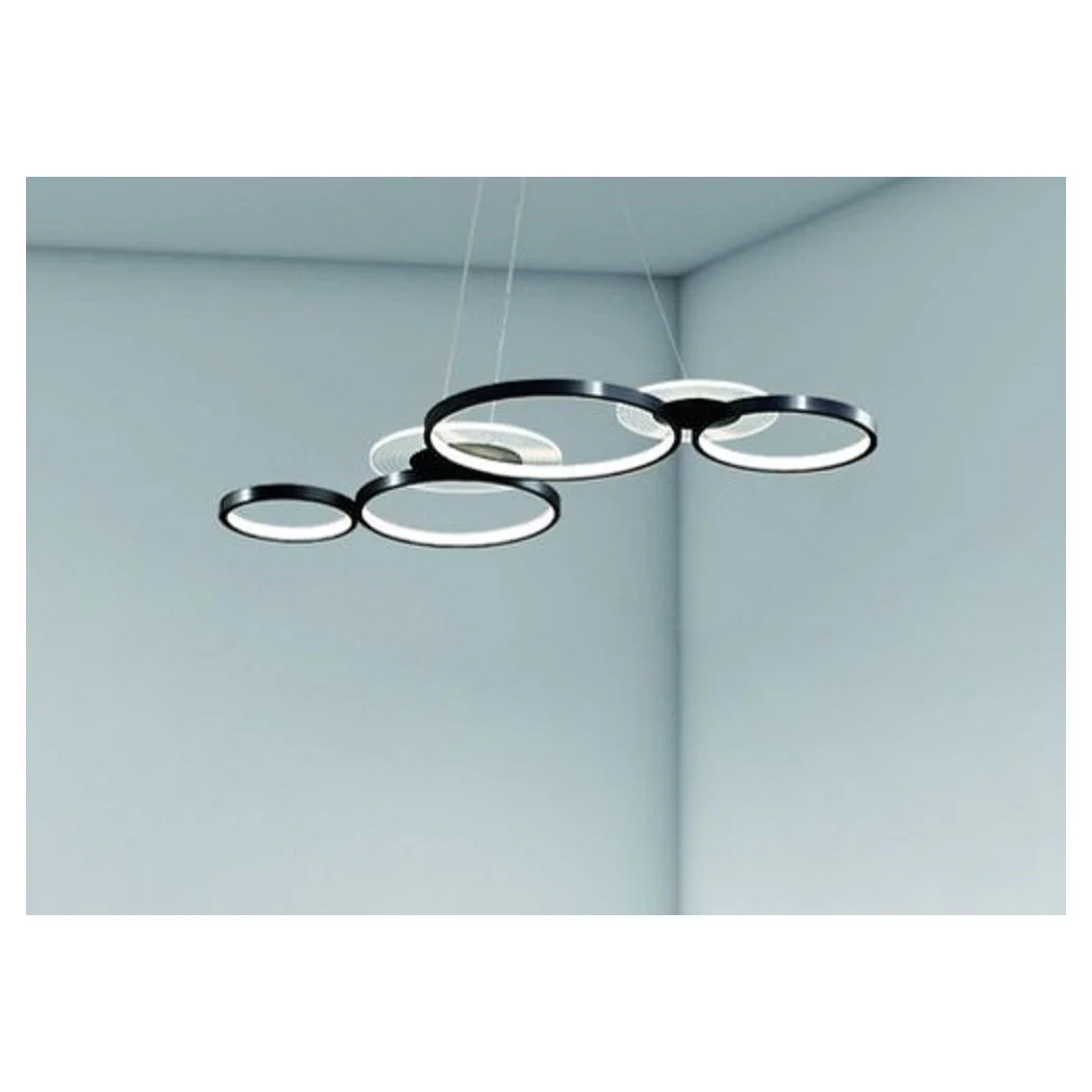 Araña de suspensión LED BLACK 65W 6 Anillos brillantes modernos con control remoto 71415