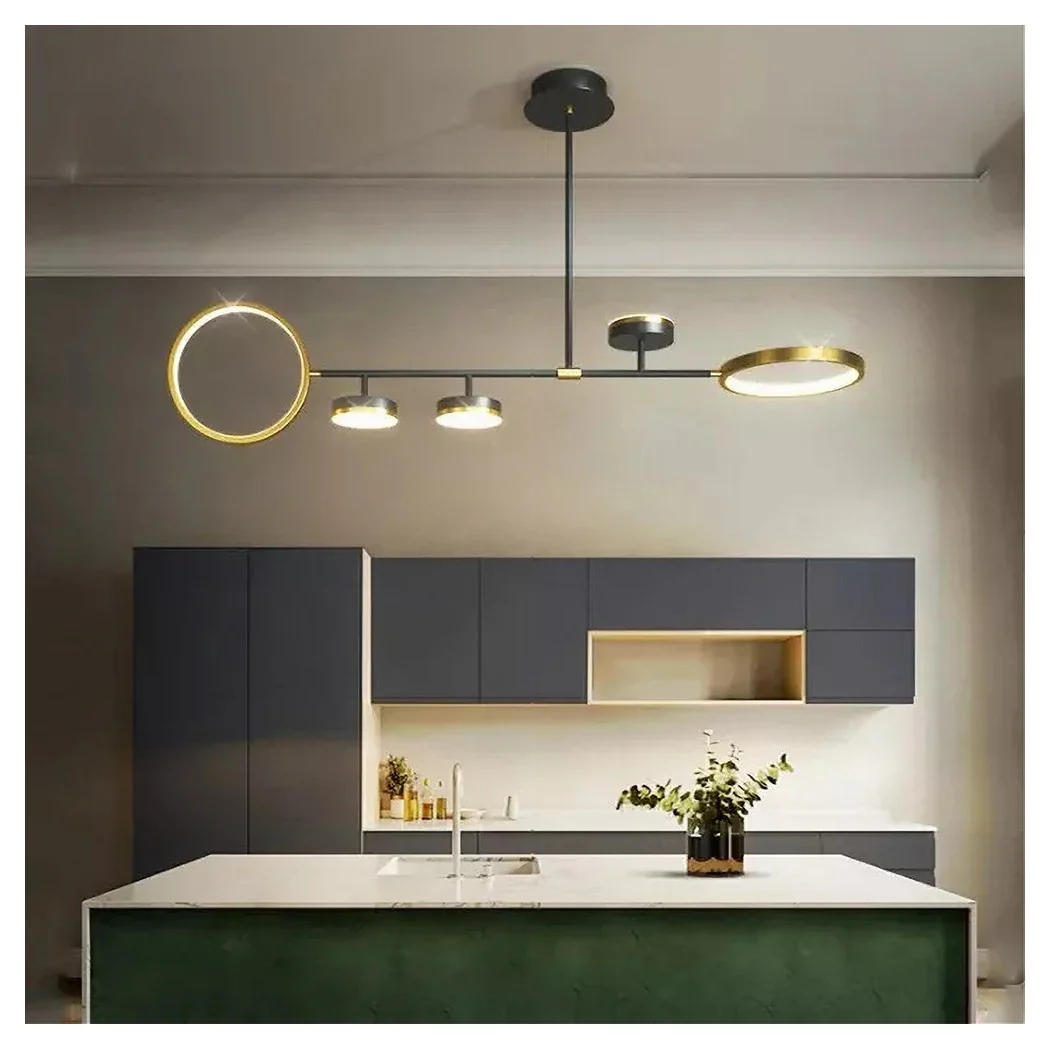 Lámpara de suspensión de 37W LED con 5 círculos de oro negro horizontal Luz fría 71361