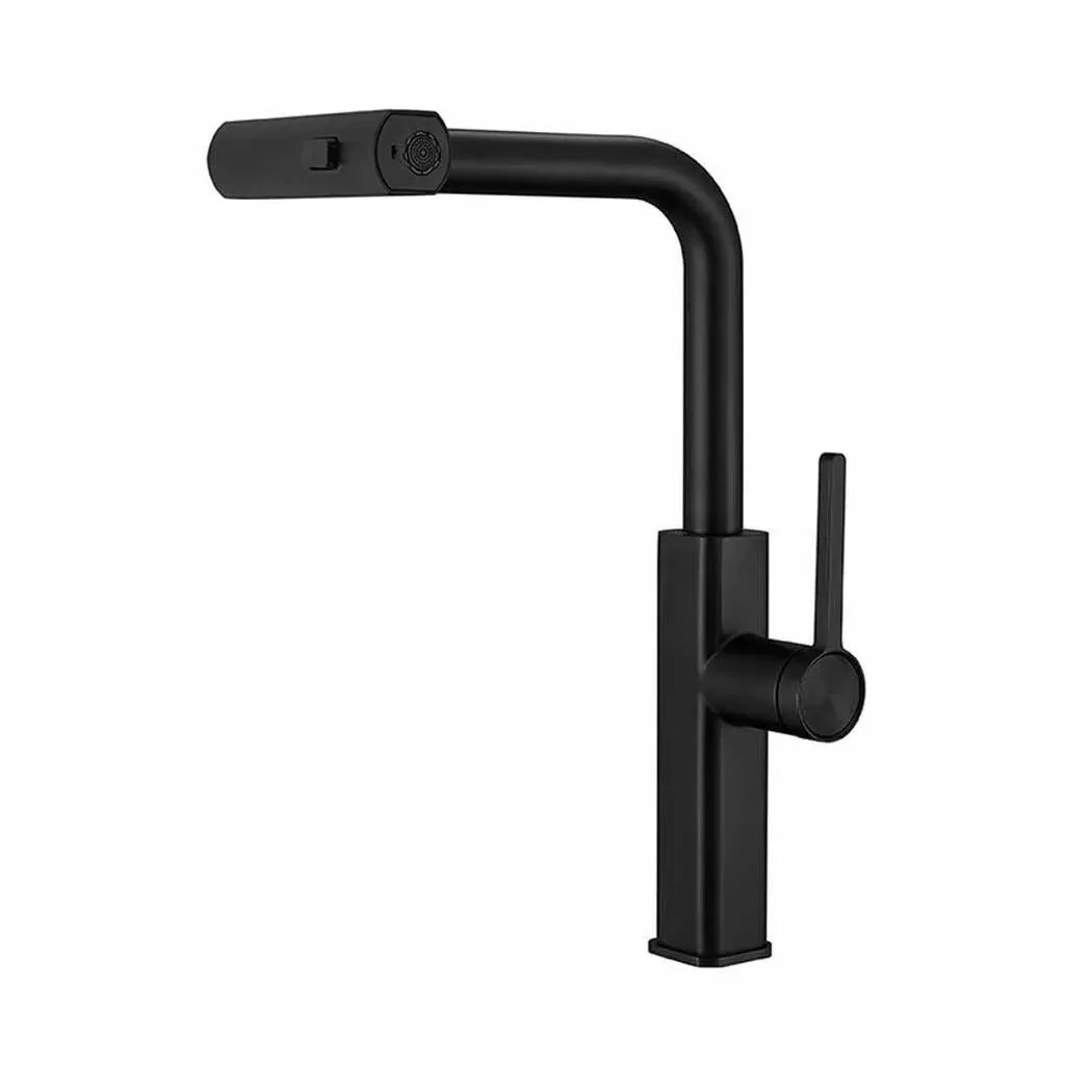 Grifo de cocina extraíble con dispensador giratorio 2 jets mezclador negro 87256