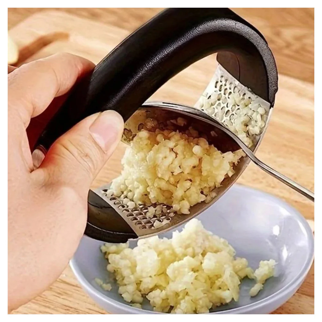 Aplastar los premios de ajo en acero satinado con asa ergonómica antideslizante