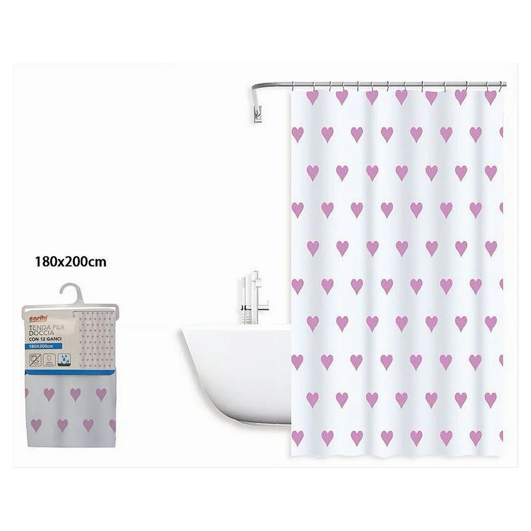 Tienda de ducha Bañera impermeable 12 ganchos con corazones rosados 180x200cm 87091