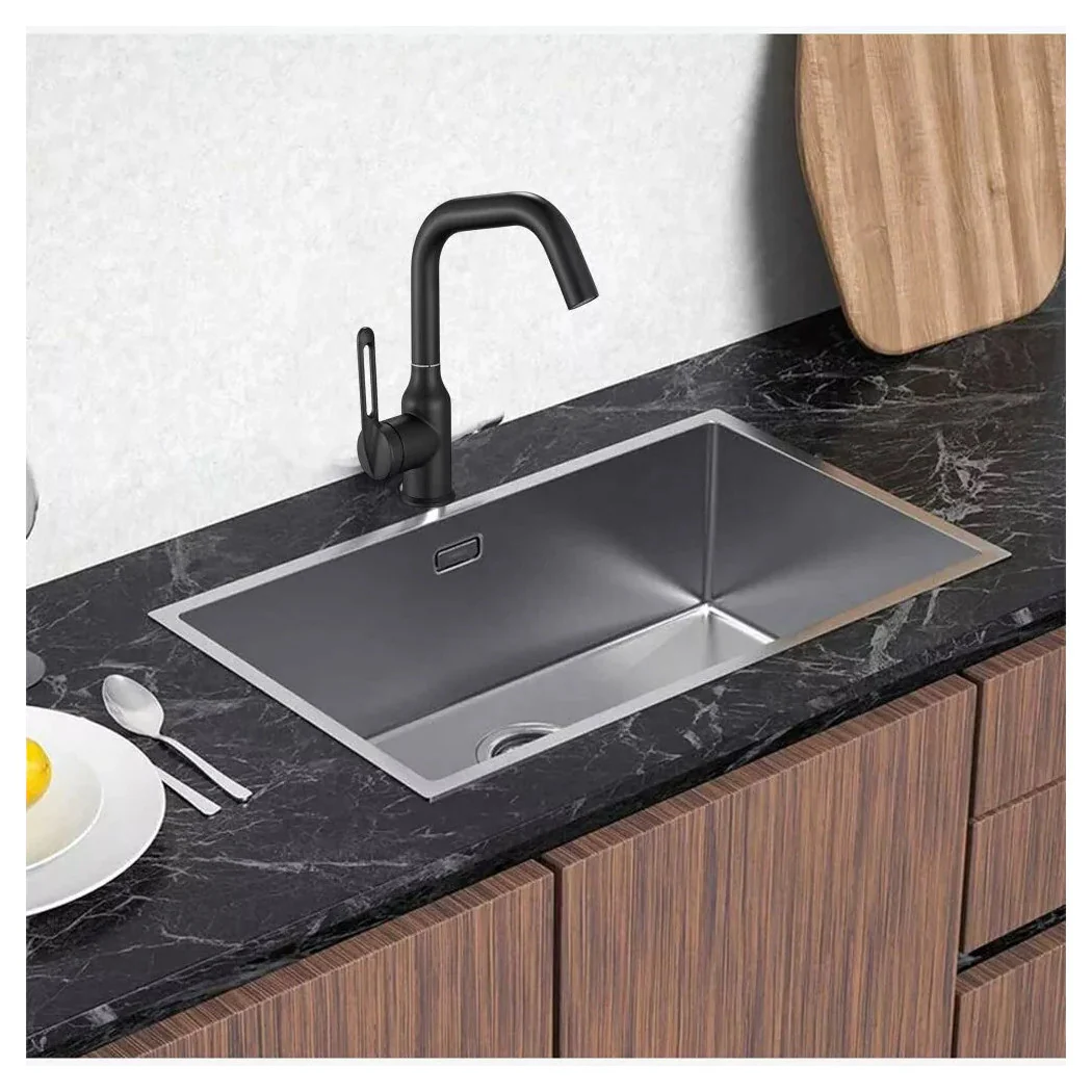 Mezclador giratorio de grifo de cocina de una sola forrada satinado negro fregadero 87258