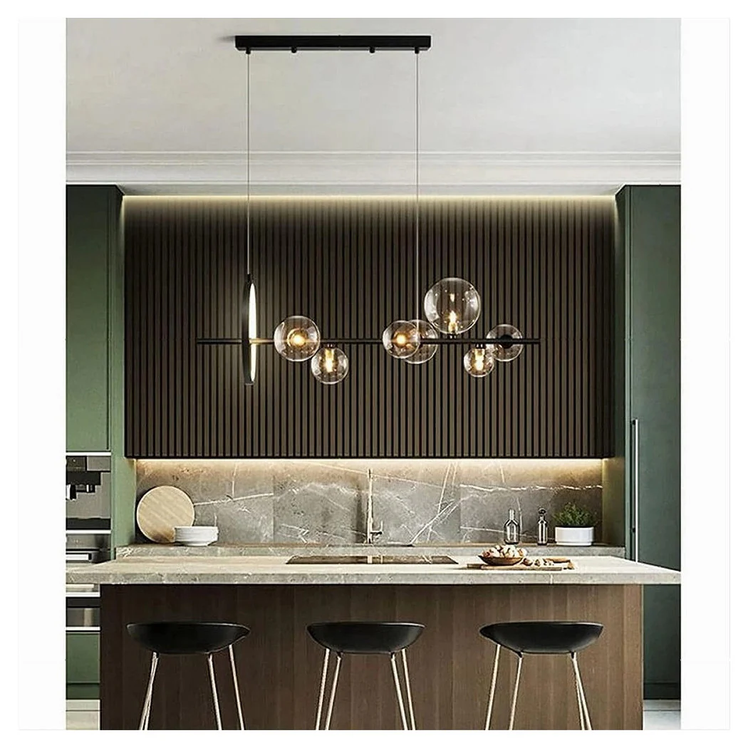 Lámpara colgante moderna Negro 7 G9 Bolas de burbujas de vidrio con círculo 71676
