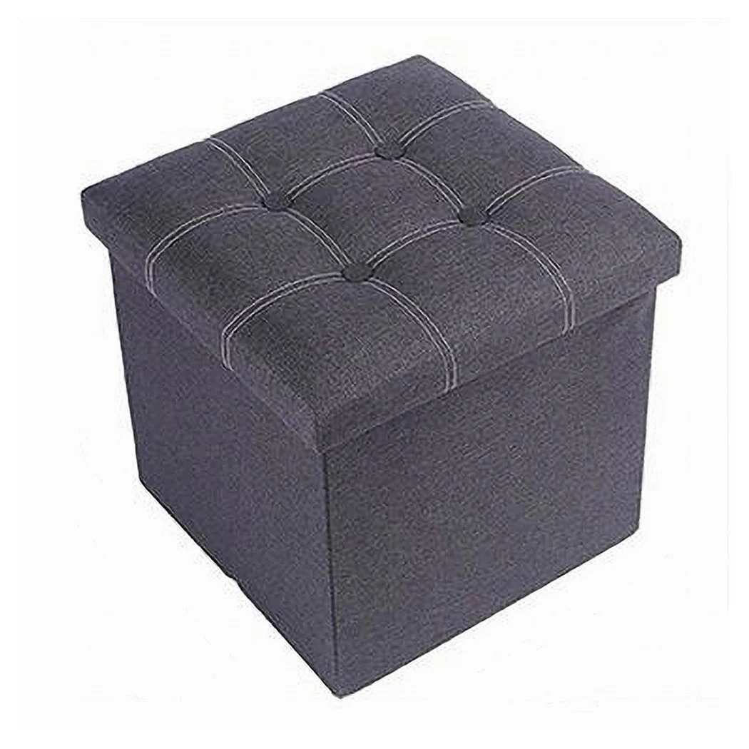 Puff Puff Puf Pufd acolchado Envase de almacenamiento Sentado gris 30x30x30cm 79422