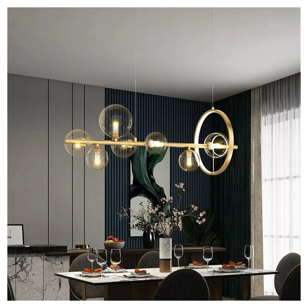 Moderna suspensión araña oro 7 bolas g9 burbujas de vidrio con círculo 71683