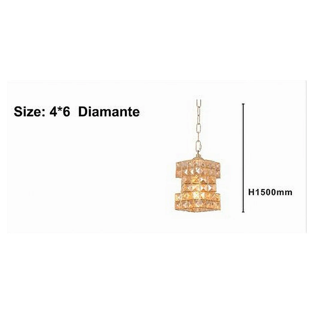 Araña suspendida rectangular trenzada con cristales de luz E27 Gold 32392