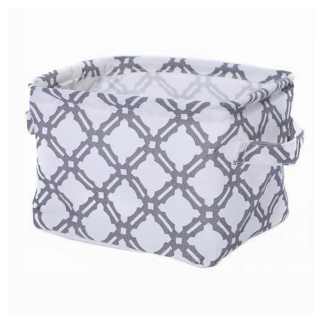 Cesta de contenedor de lino de lino manijas gris tela 26x20x16cm 79204