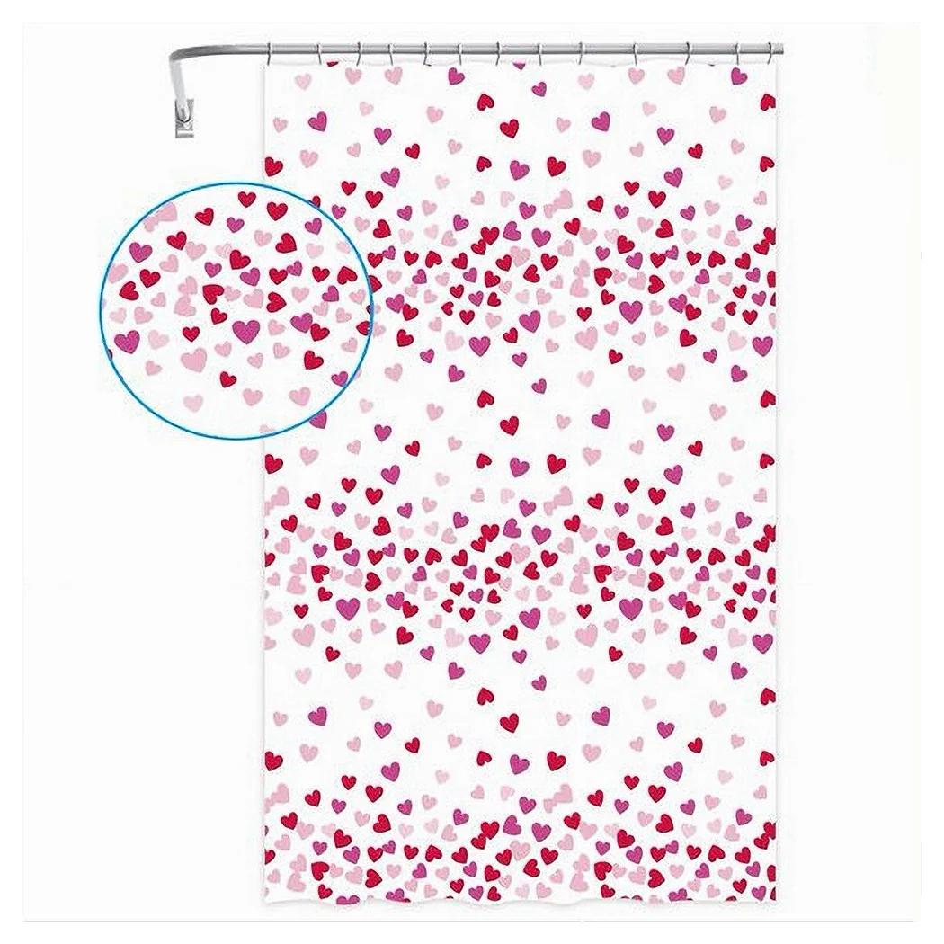 Baño de baño de cortina de ducha 12 ganchos impermeable corazones rojos rosa 240x200cm 87562