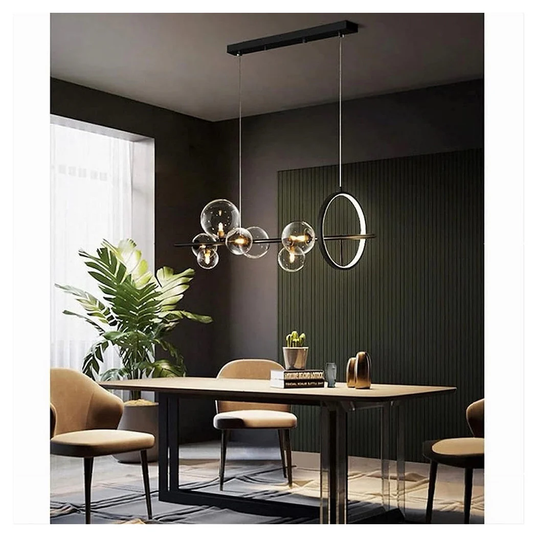 Lámpara colgante moderna Negro 7 G9 Bolas de burbujas de vidrio con círculo 71676