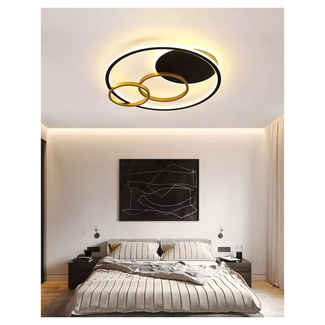PLAFONIERA LED 55W TONDO CON CERCHI NERO ORO LAMPADA DE LUZ 4000K 70876