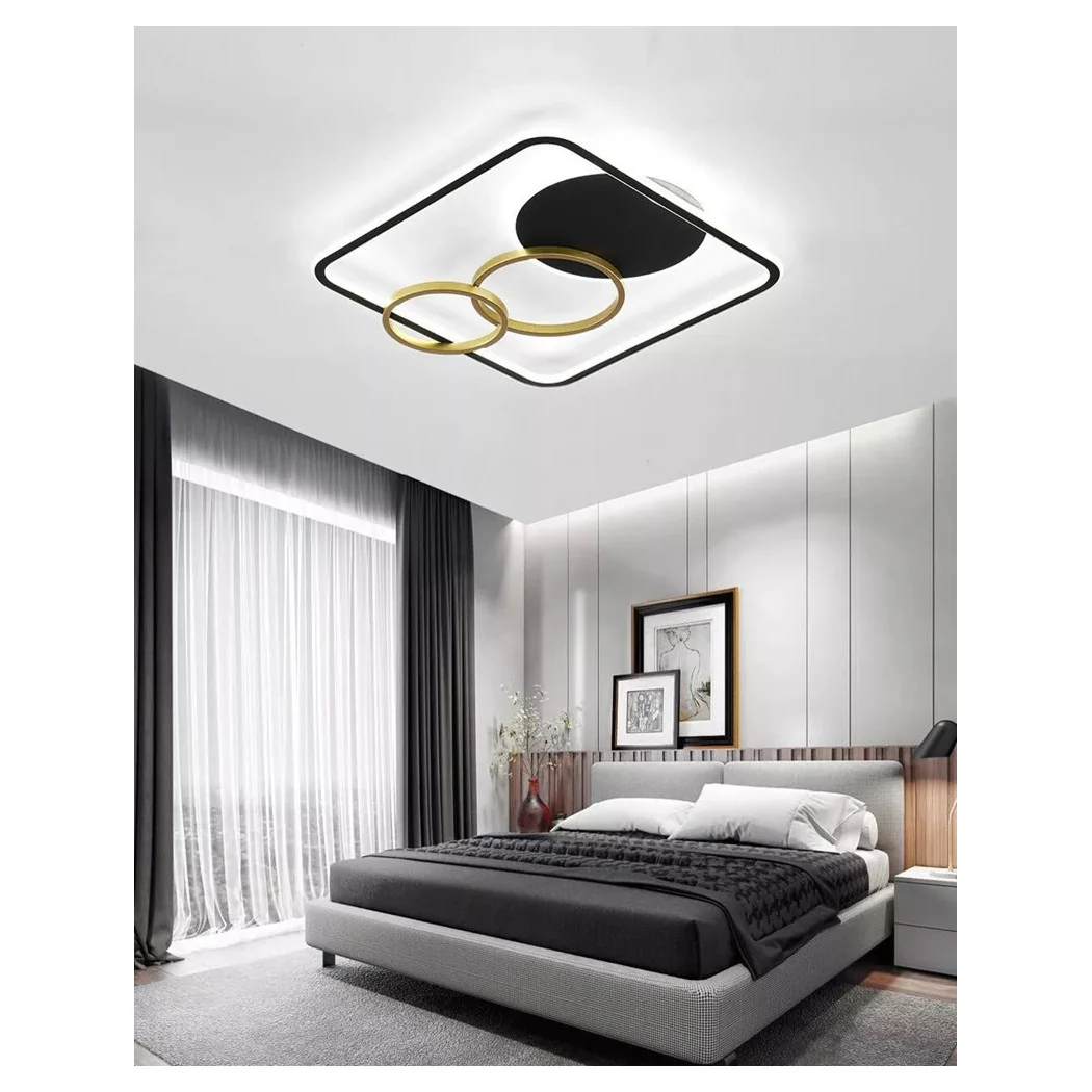 PLAFONIERA LED 55W QUADRATO CON CERCHI NERO ORO LAMPADA SOFFITY LUCE 6500K 70906