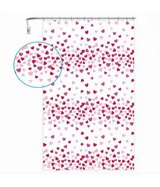 Baño de baño de cortina de ducha 12 ganchos impermeable corazones rojos rosa 240x200cm 87562