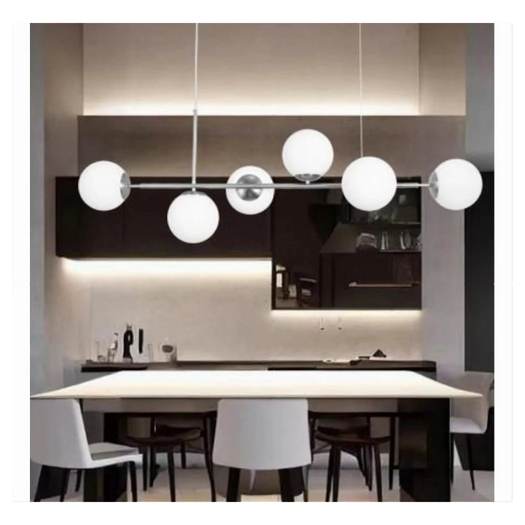 Araña de suspensión de plata con 6 bolas Burbujas blancas en vidrio G9 33733 Ataque