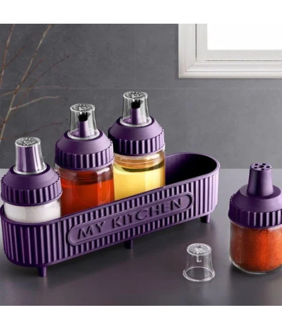 Conjunto de recipientes de aceites de especias con soporte violeta 5pcs cocina para preservar la temporada de curación