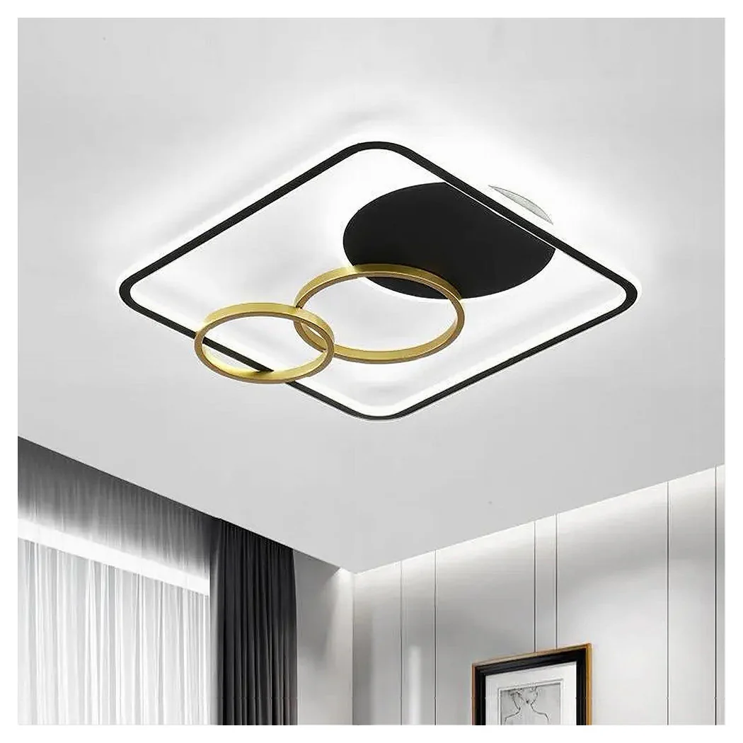 PLAFONIERA LED 55W QUADRATO CON CERCHI NERO ORO LAMPADA SOFFITY LUCE 6500K 70906