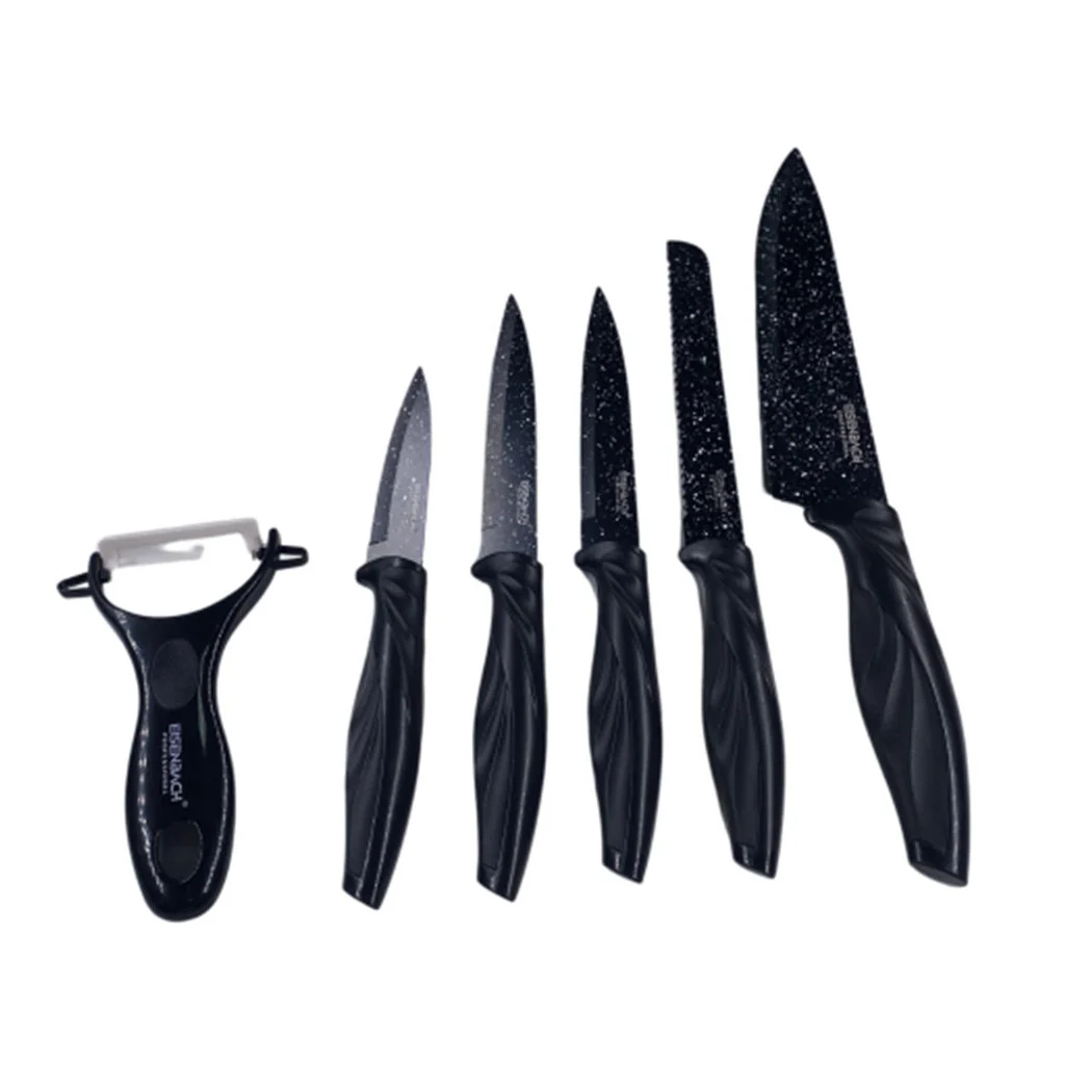 Conjunto de cuchillos recubiertos de mármol con asas ergonómicas antideslizantes 6 piezas negras