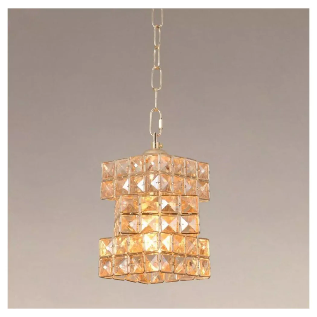 Araña suspendida rectangular trenzada con cristales de luz E27 Gold 32392