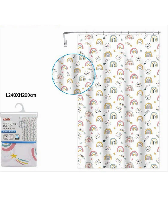 Baño de baño de tiendas de ducha con 12 ganchos de arco iris fantasía 240 x 200 cm guijarro 87564